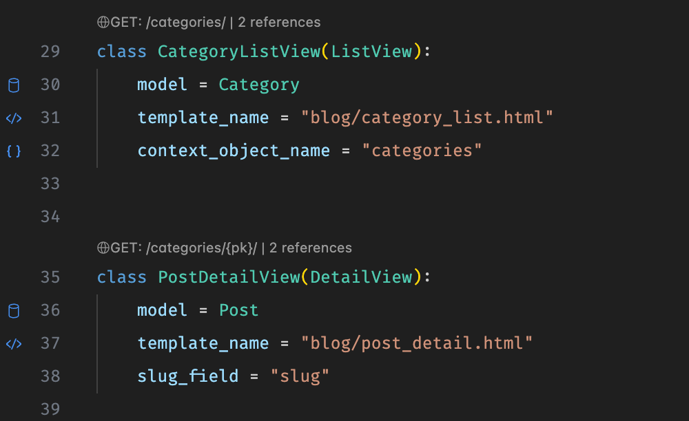 views.py with CBV attribute gutter icons